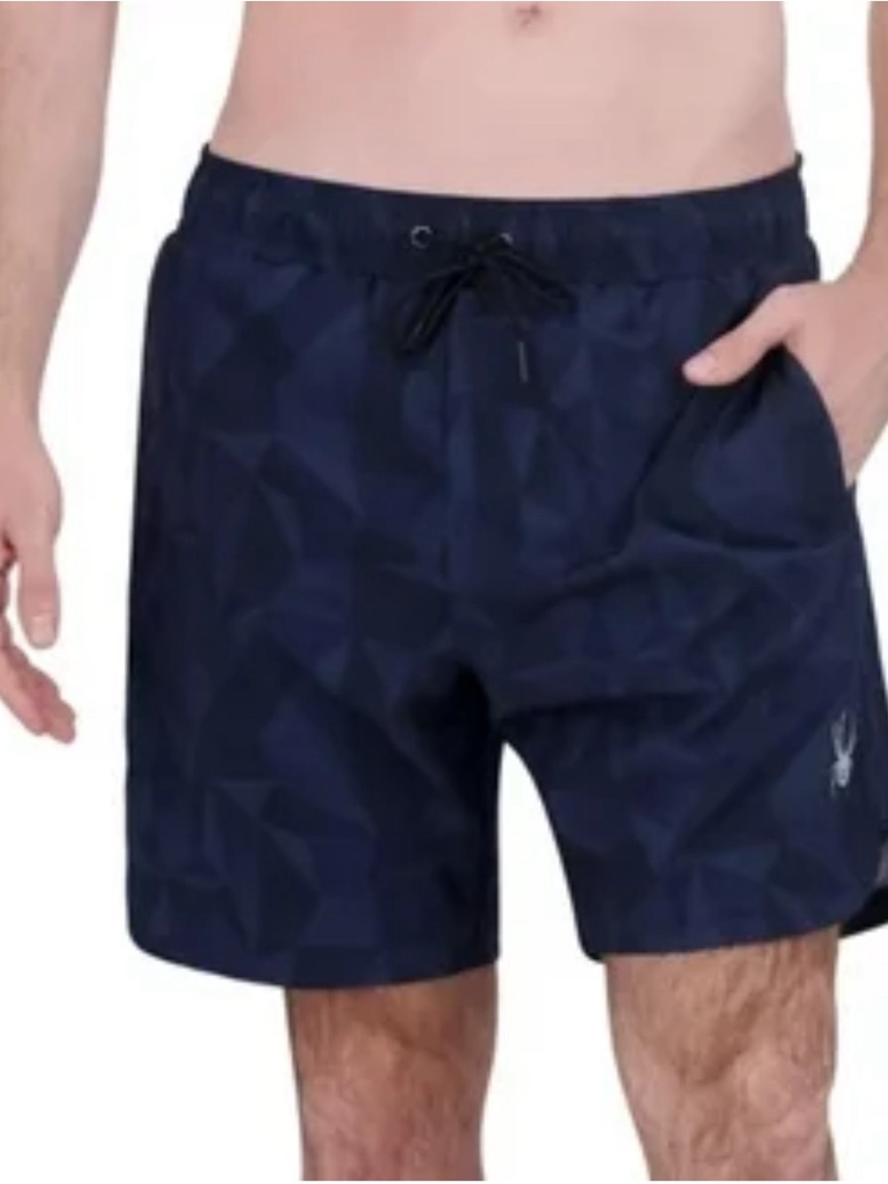 NWT Spyder Men’s Navy Geometric Swim Trunks with Drawstring - Size L